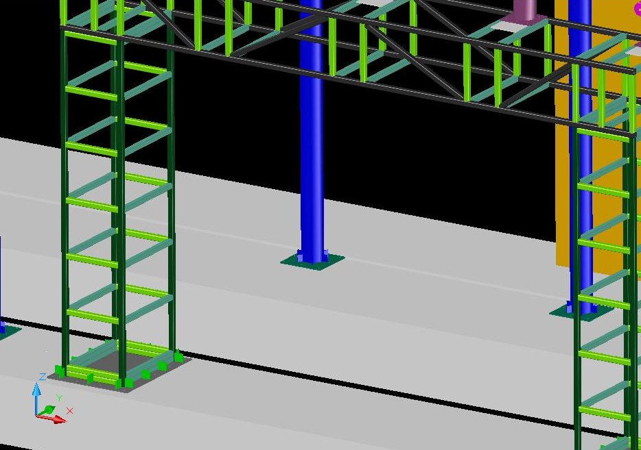 Detail of the BIM model of the lattice steel service staircases supporting the walkways at height, La Perla entrance